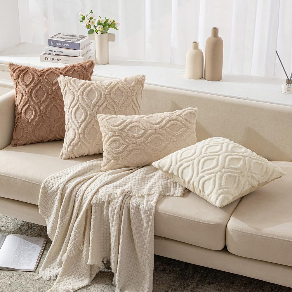 4932 Beige Throw Pillow Covers 18x18 Inch, Soft Plush Faux Wool Couch - Picture 5 of 9
